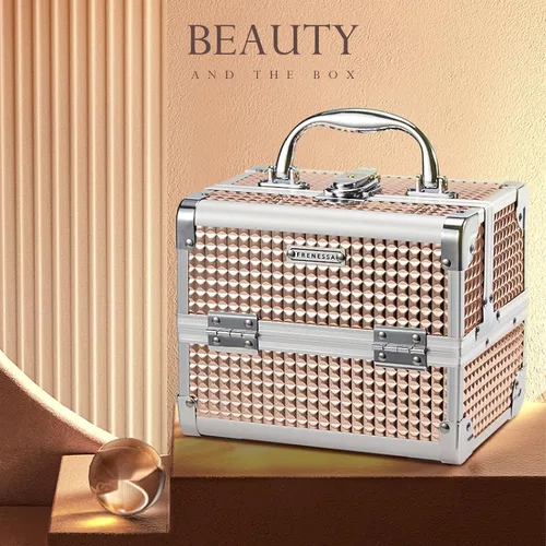 Vista 6 de FRENESSA Estuche de Maquillaje Tipo Maleta, Caja de Maquillaje Portátil con Espejo, Caja con Cerradura, Estuches de Maquillaje de Viaje Tipo Maleta