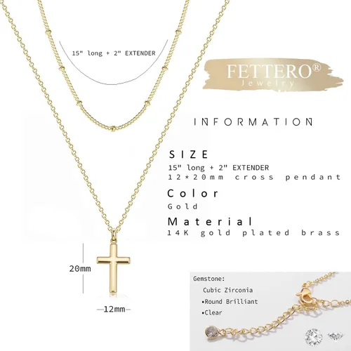Vista 23 de Fettero - Collar con dije de cruz de fe, chapado en oro de 14 K, cadena fina, minimalista, simple, pequeña, para oración, regalo de joyería religiosa