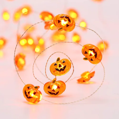 Vista 2 de Luces de calabaza de Halloween, paquete de 2 luces LED de calabaza que