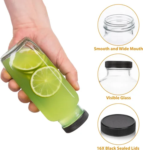 Vista 3 de umud Botellas de Jugo con Tapas, 16 Oz - Juego de 3 - Frascos de Vidrio Transparente con Tapas - Recipientes Vacíos Reutilizables para Bebidas