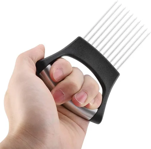 Vista 8 de Soporte de cebolla de acero inoxidable para cortar cebolla herramienta de corte con 10 puntas de corte de utensilios de cocina