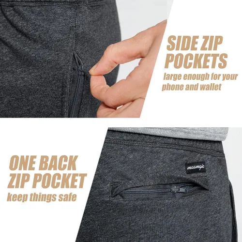 Vista 3 de maamgic Pantalones cortos deportivos para hombre de 7 pulgadas por encima de la rodilla, pantalones cortos de gimnasio con bolsillos con cremallera