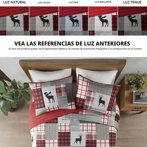 Vista 2 de Woolrich Juego de edredón reversible – Estilo cabaña invertido a color sólido, colcha ligera para todas las estaciones, capa de ropa de cama Leñero