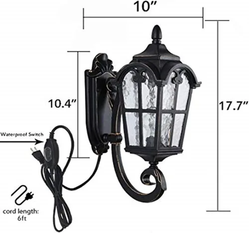 Vista 2 de Kiven Lámpara de pared para interiores y exteriores, color negro, romana, de 17.71 pulgadas de alto, impermeable, para patio y porche, lámpara