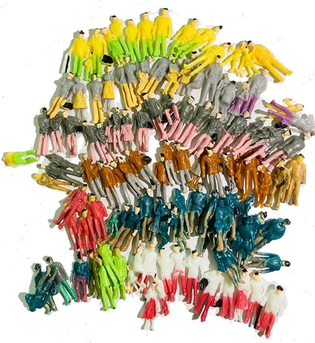 Vista 3 de Xafissy 100 piezas de figuras de escala HO, conjunto de personas en miniatura de resina pintada DIY, mixto sentado y de pie para escenas en miniatura