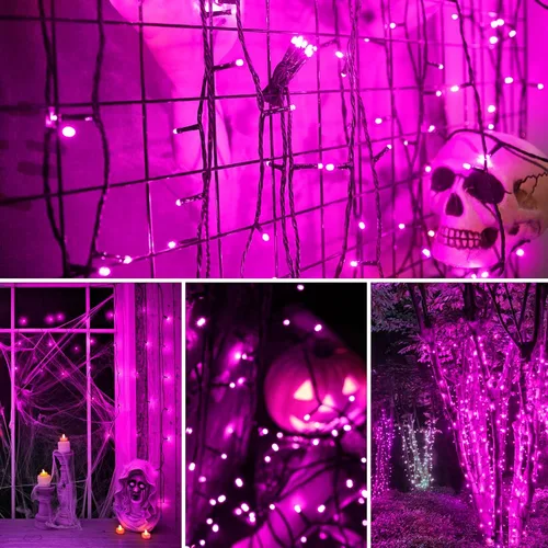 Vista 9 de kemooie 500 luces LED de Navidad rosadas, luces de Navidad de 164 pies para exteriores, enchufables, impermeables, con 8 modos de parpadeo