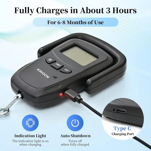 Vista 2 de Báscula de equipaje recargable, báscula digital portátil para viajes, báscula de peso de maleta con correa y mango cómodo, capacidad de 110 libras