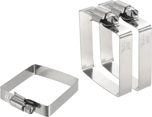 Vista 29 de uxcell 2 abrazaderas de manguera rectangulares de acero inoxidable 304, ajustables de 2 x 2 pulgadas, abrazaderas de tubo de conducto de engranaje