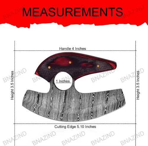 Vista 4 de Damascus Alaskan Ulu Cuchillo cortador de pizza Cuchillo balancín - Cuchillos de Damasco multiusos para desollar, cazar, cuchillo de cortar