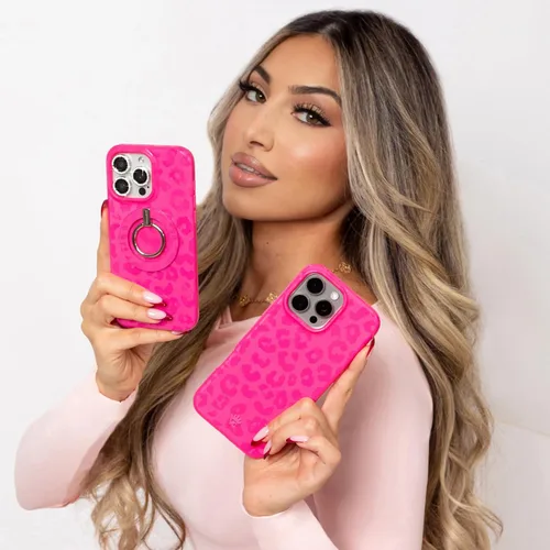 Vista 402 de VELVET CAVIAR Funda para iPhone 15, compatible con MagSafe, probada contra caídas de 10 pies, fundas protectoras de diseño, leopardo color rosa