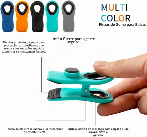 Vista 3 de Clips para pan, clips para bolsa, clips magnéticos, clips para chips, clips para bolsa, clips de alimentos para paquetes de alimentos, clip para 10