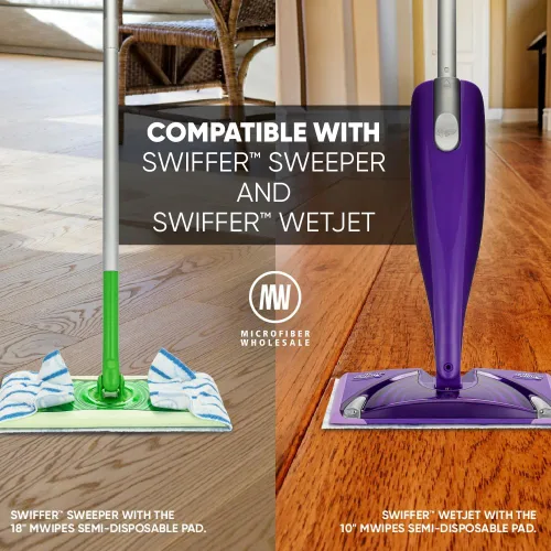 Vista 4 de Almohadillas de microfibra semidesechables MWipes de 10 pulgadas para trapeador, compatibles con Swiffer Wet Jet, cabezales planos de repuesto