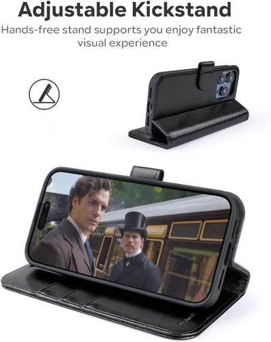 Vista 4 de OCASE Funda tipo cartera compatible con iPhone 14 Pro Max, de piel sintética, con tarjetero, soporte de bloqueo RFID