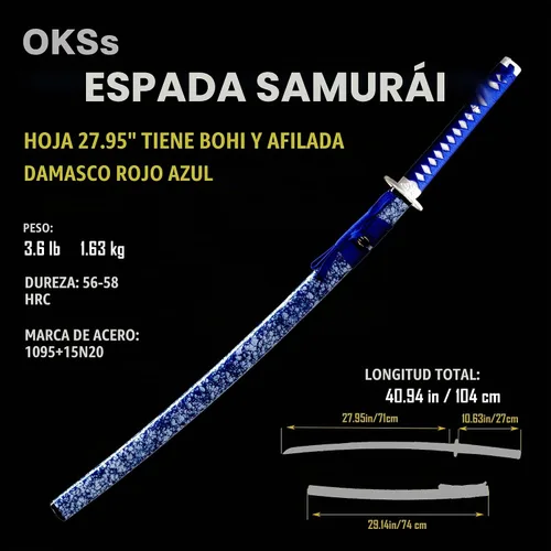 Vista 2 de Full Tang Katana 1095+15N20/Damascus Steel Handmade Forged