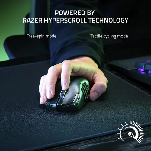 Vista 4 de Razer Naga V2 HyperSpeed - Mouse inalámbrico para juegos MMO 19 botones programables - Tecnología HyperScroll - Sensor óptico Focus Pro 30K