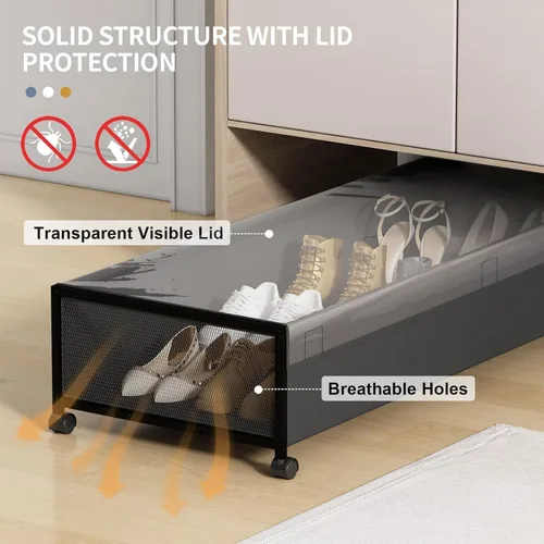 Vista 5 de Almacenamiento debajo de la cama con ruedas, contenedores de almacenamiento XXXL más grandes debajo de la cama con tapas transparentes, organizador