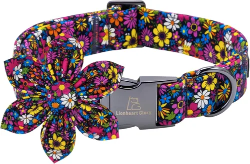 Vista 87 de Collar de perro Lionheart Glory, collar de perro rosa con flor, lindo collar para mascotas con patrón floral ajustable para perros pequeños Rosado