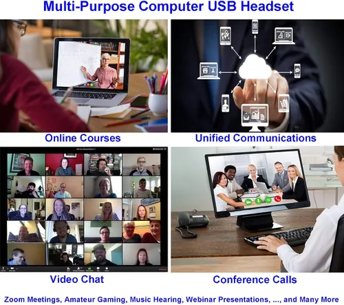 Vista 5 de Auriculares USB con micrófono para PC portátil, auriculares de computadora con micrófono cancelación de ruido controles en línea para oficina
