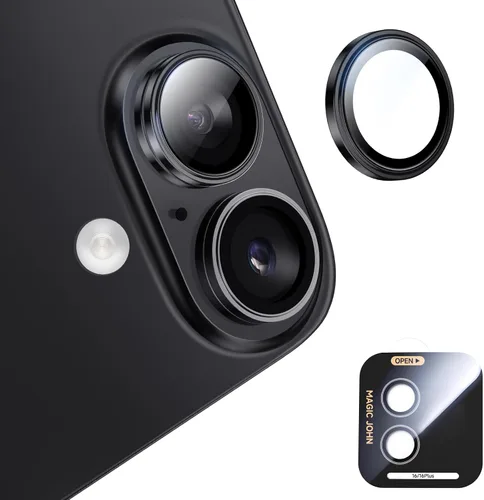 Vista 11 de MAGIC JOHN Protector de lente de cámara para iPhone 16Plus/16 [kit de alineación y ajuste perfecto invisible 1:1] Vidrio templado aeroespacial 9H
