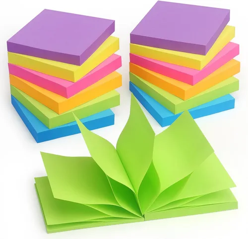 Vista 9 de Notas adhesivas emergentes de 3 x 3 pulgadas, colores brillantes, 6 blocs por paquete, 100 hojas/bloc, total de 600 hojas 6 almohadillas