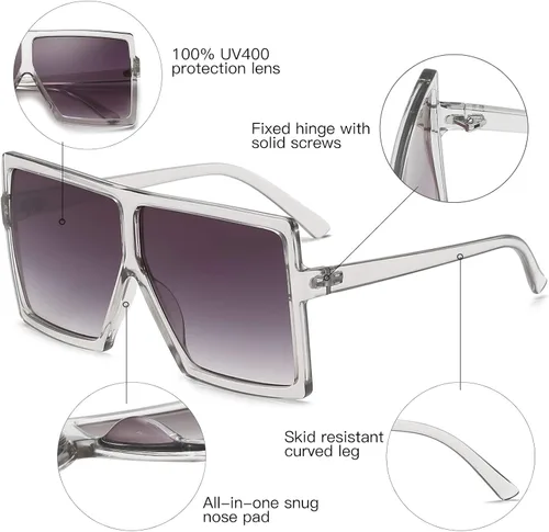 Vista 5 de GRFISIA Gafas de sol cuadradas de gran tamaño para mujeres y hombres, sombras planas a la moda