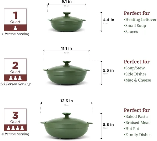Vista 6 de MINH LONG - Horno holandés de porcelana de 1 cuarto de galón con tapa, sin plomo ni cadmio, apto para horno hasta 482 °F, retención de calor, olla