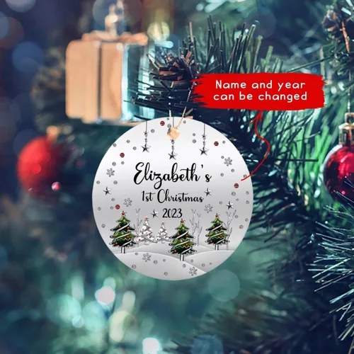 Vista 6 de Adorno impreso de la primera Navidad del bebé 2025, adorno de árbol de Navidad para bebé, adorno personalizado de primera Navidad para el nuevo