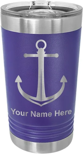 Vista 16 de LaserGram Vaso de pinta aislado al vacío de 16 onzas, ancla de barco, grabado personalizado incluido (negro)