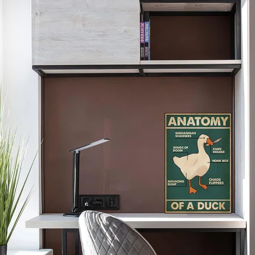Vista 4 de Knowledge - Cartel de metal con diseño de anatomía de un pato retro, para restaurante, cafetería, sala de estar, cocina, baño, hogar, decoración