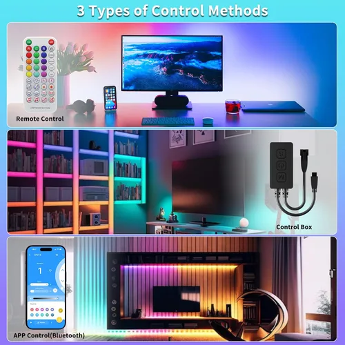 Vista 3 de Tira LED COB con chip IC RGB WS2811 de 18 pies, DC12V persecución de color direccionable Pixel RGB luces de cinta LED, luces flexibles multicolor