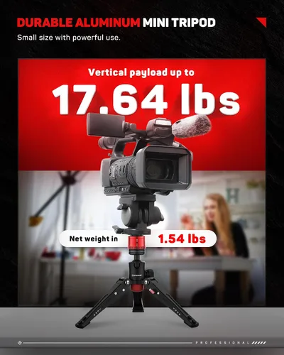 Vista 6 de IFOOTAGE Cobra 3 Base Aluminio Mini Trípode de Escritorio para Cámara Trípode pequeño de mesa con tornillos de 1/4" y 3/8" compatible con cámaras