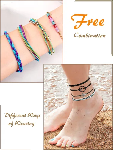 Vista 4 de Hicarer 21 pulseras de olas surfistas ajustables e impermeables hechas a mano para la amistad, joyería para mujer