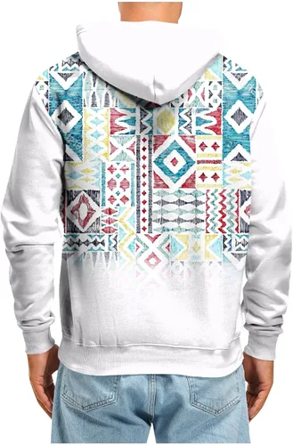 Vista 5 de Sudaderas con capucha para hombre, diseño de retazos a cuadros, casual, manga larga, con cordón de bolsillo