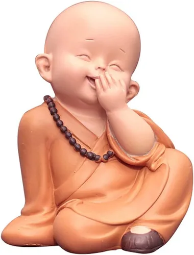 Vista 17 de Mini pequeña estatua de Buda monje, escultura de resina de monje tallada a mano, estatua de Buda monjes, adornos decorativos, linda figura