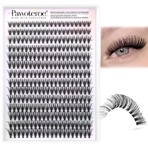 Vista 28 de Kit de Extensión de Pestañas Pawotence DIY 280 piezas, Kit de Racimos de Pestañas Individuales 20D y 30D Naturales 9-15mm, Kit de Extensiones
