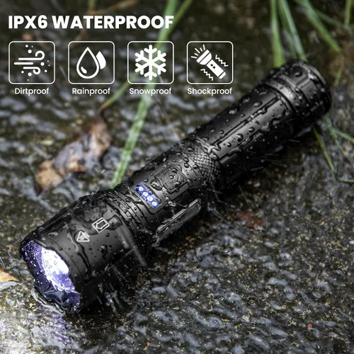 Vista 7 de Linterna recargable de 990,000 lúmenes altos, paquete de 3 luces LED con 5 modos, linterna de mano impermeable para campamento, hogar, exterior (2)