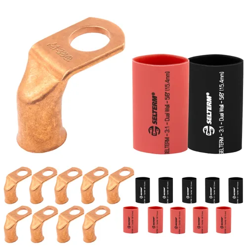 Vista 232 de SELTERM - 5 terminales de anillo resistentes para cable de batería, calibre 1/0 AWG, pernos de 1/2 pulgadas, terminales de calibre 0, ojales