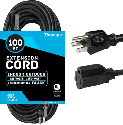 Vista 8 de Cable de Extensión para Exteriores de 13 Amperios de 6 pies, SJTW 16/3 de 6 pies, Cable de Extensión Negro de 3 Clavijas, Cable de Alimentación