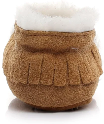 Vista 7 de HONGTEYA Mocasines de bebé con suela de goma de forro polar de piel, botas de nieve cálidas, zapatos de bebé de cuero para niños y niñas