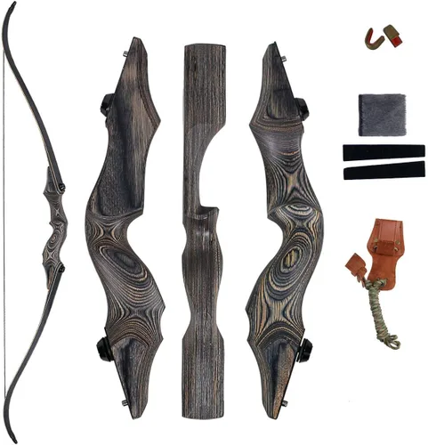 Vista 8 de Topbows - Arco recurvo Takedown de 58 pulgadas, extremidades de bambú, tiro con arco para diestros e zurdos, para caza, tiro al blanco de 25 a 65