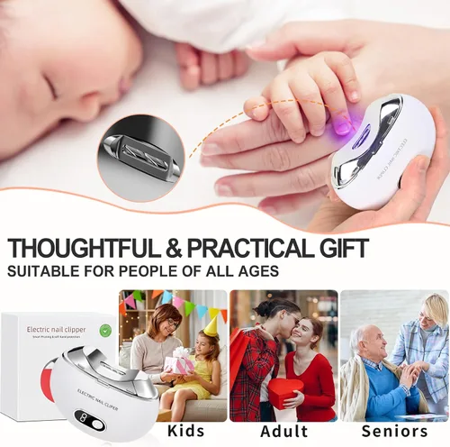 Vista 7 de Cortaúñas eléctrico y lima de uñas, recortadora automática con luz LED de ajuste de 3 velocidades, almacenamiento integrado, recargable por USB