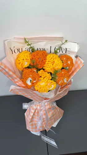 Vista 2 de COMPSTUDIO Regalos de rosas de San Valentín para ella, ramo de flores de ganchillo de rosas, decoración del hogar, para mamá, esposa, novia, Clavel