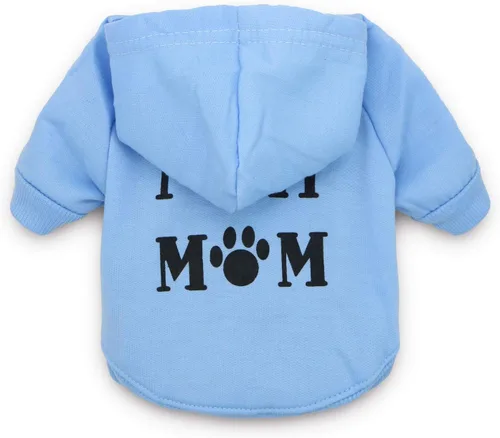 Vista 2 de Camiseta para mascotas con texto en inglés "I Love My Mom", para perros pequeños, XS, azul