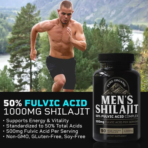 Vista 3 de Shilajit de 1000 mg para hombres con 50% de ácido fúlvico, 90 cápsulas veganas, fabricado en Estados Unidos, auténtico shilajit puro del Himalaya