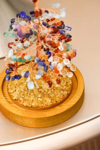 Vista 7 de Árbol de la vida de cristal curativo de 7 chakras hecho a mano para decoración del hogar y la oficina, árbol bonsái de dinero Feng Shui