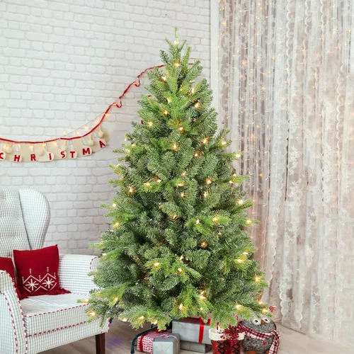Vista 2 de Árbol de Navidad artificial sin luz de 5 pies, árbol de Navidad de abeto verde festivo con 723 puntas de rama, árbol de Navidad realista de abeto