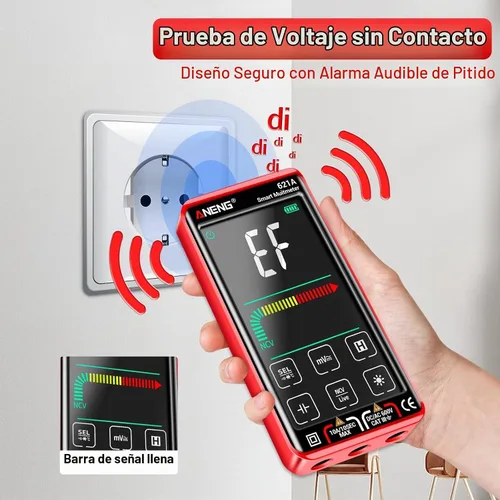 Vista 4 de ANENG Multímetro digital inteligente con pantalla táctil TRMS, rango automático, 9999 conteos, recargable, anti-quemadura, Ohm, Amperio, Voltímetro