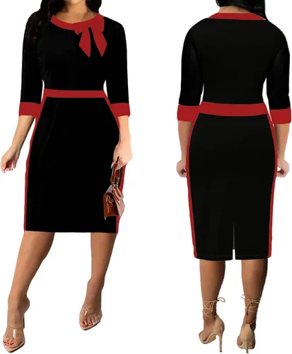 Vista 4 de Xinlees Elegante vestido de lápiz para mujer, vestido casual por debajo de la rodilla, vestido sexy de negocios