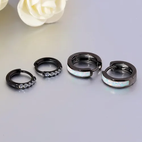 Vista 58 de CiNily Aretes Huggie de ópalo con bisagras, chapados en oro, hipoalergénicos, pequeños aretes de aro para mujeres, adolescentes, niñas, hombres