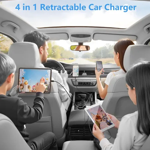 Vista 9 de [Apple MFi Certified] Retractable Car Charger USB C, Braveridge 120W Car Phone Charger 4 in 1 PD/QC Type C Fast Charging Car Accessories Adapter for